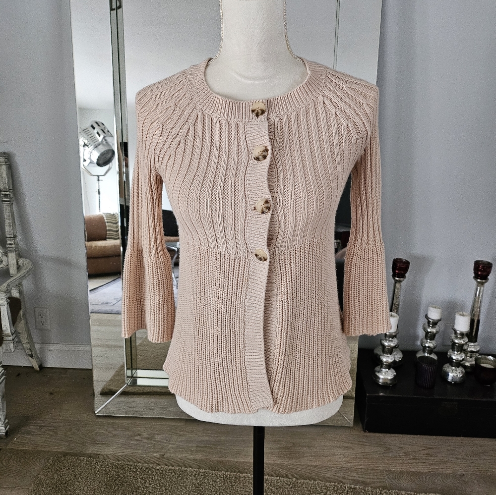 Zara Pink Bell Sleeve Button Up Sweater Size M - Picture 1 of 10